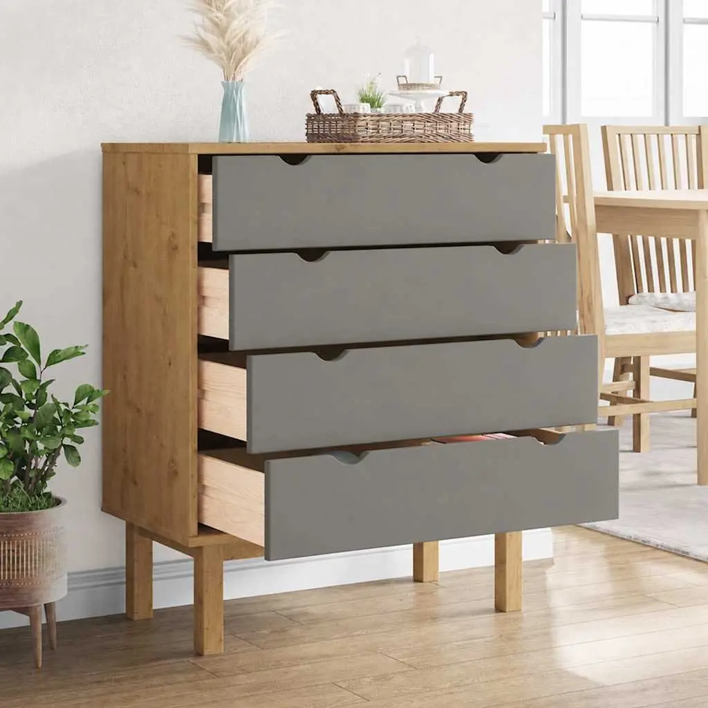 Scandinavian-Style Grey Brown Drawer Cabinet in Solid Pine