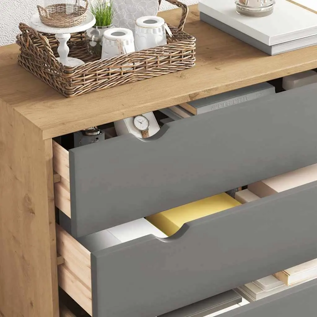 Scandinavian-Style Grey Brown Drawer Cabinet in Solid Pine