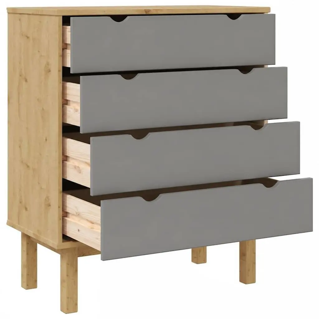 Scandinavian-Style Grey Brown Drawer Cabinet in Solid Pine