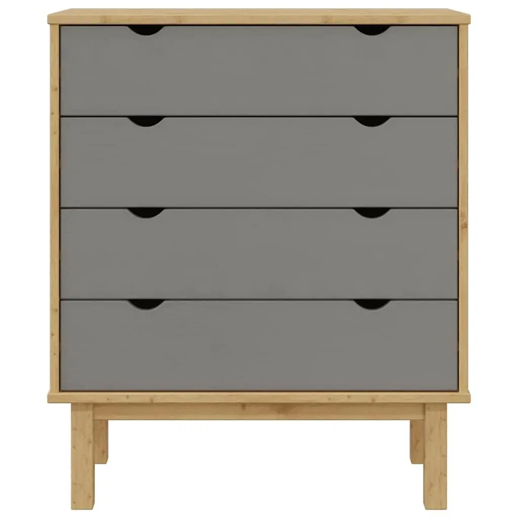 Scandinavian-Style Grey Brown Drawer Cabinet in Solid Pine