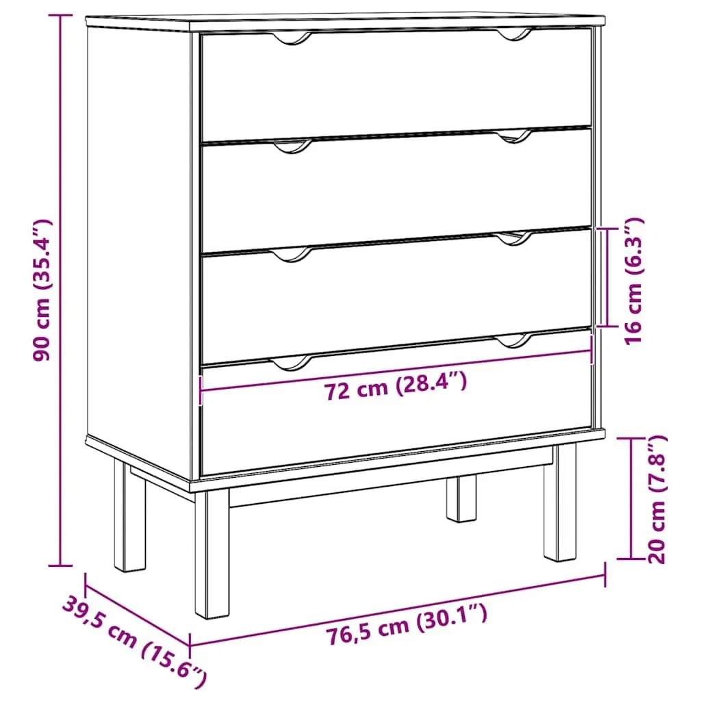 Scandinavian-Style Grey Brown Drawer Cabinet in Solid Pine