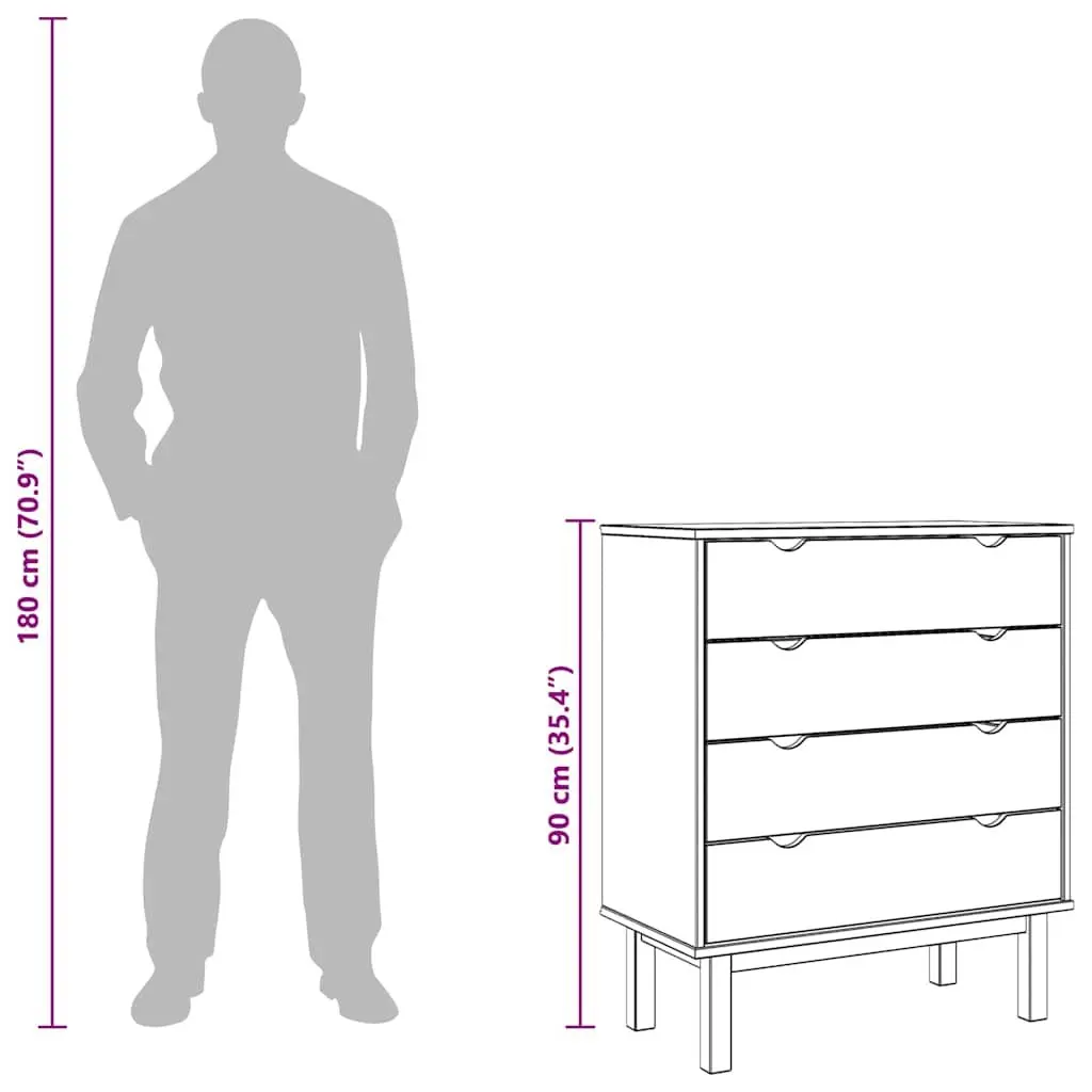 Scandinavian-Style Grey Brown Drawer Cabinet in Solid Pine