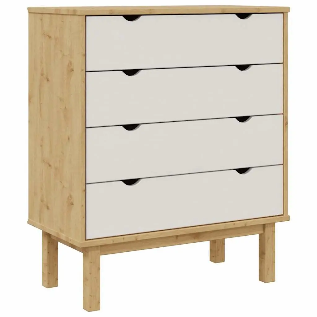 Solid Pine Wood Chest of Drawers Brown and White 76.5x39.5x90cm Scandinavian Style Four Drawer Storage Cabinet