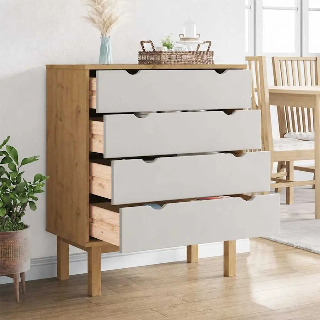 Solid Pine Wood Chest of Drawers Brown and White 76.5x39.5x90cm Scandinavian Style Four Drawer Storage Cabinet