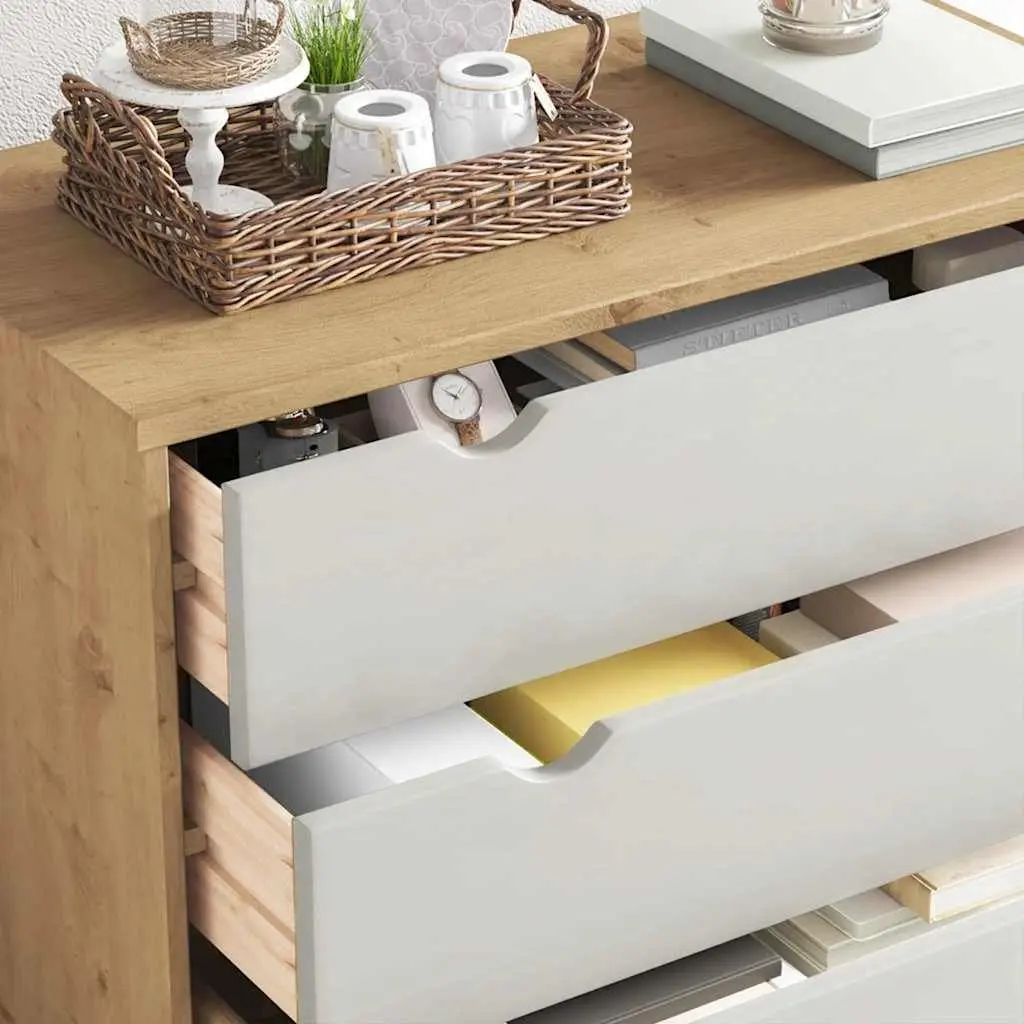 Solid Pine Wood Chest of Drawers Brown and White 76.5x39.5x90cm Scandinavian Style Four Drawer Storage Cabinet