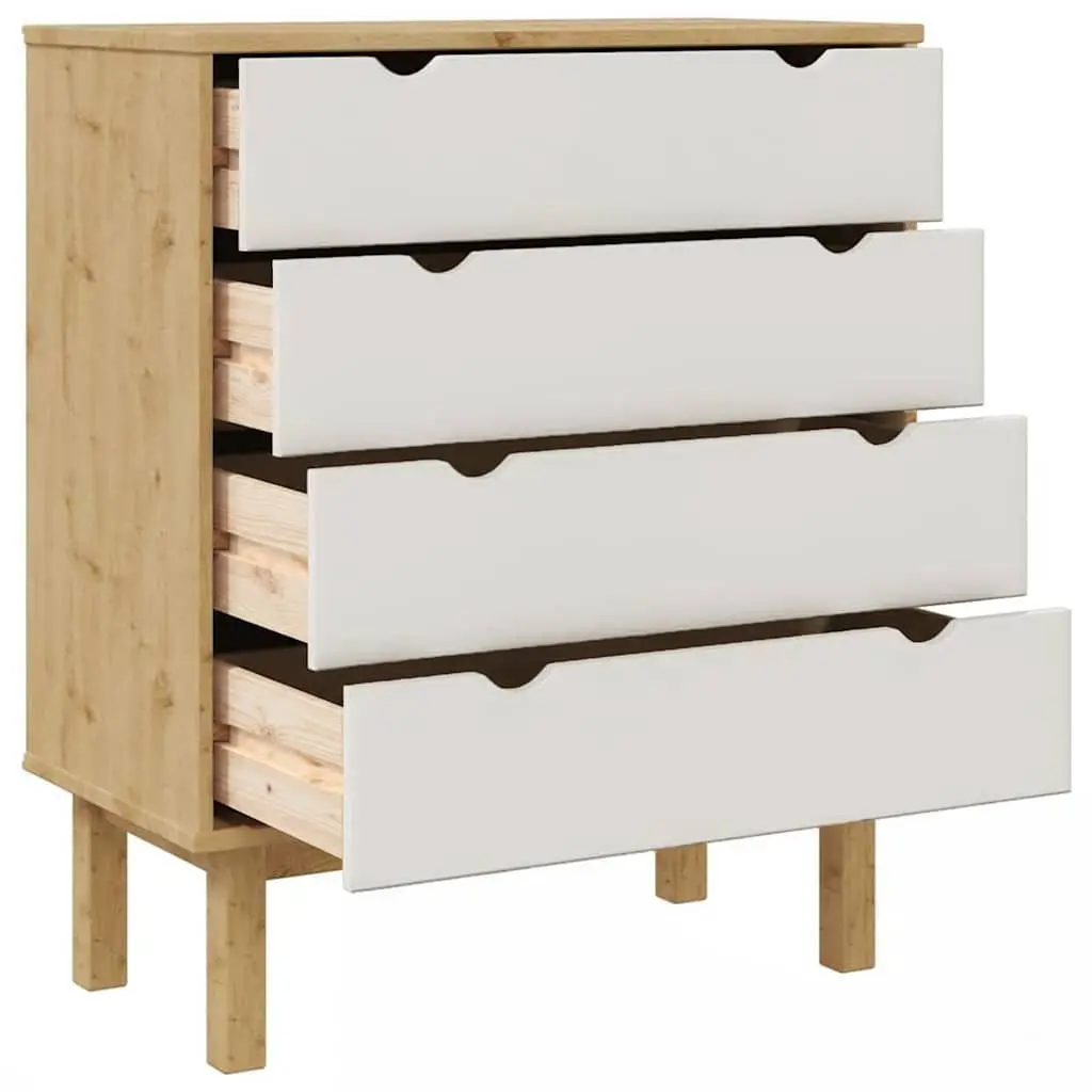 Solid Pine Wood Chest of Drawers Brown and White 76.5x39.5x90cm Scandinavian Style Four Drawer Storage Cabinet