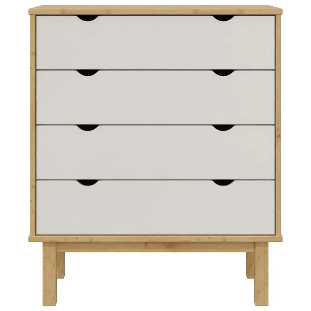 Solid Pine Wood Chest of Drawers Brown and White 76.5x39.5x90cm Scandinavian Style Four Drawer Storage Cabinet