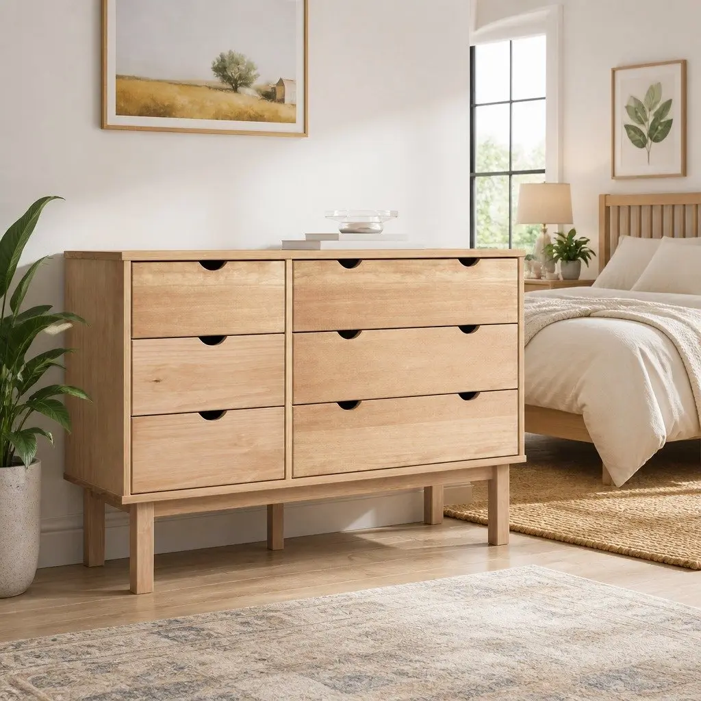 6-Drawer Solid Pine Wood Storage Cabinet in Brown