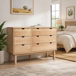 6-Drawer Solid Pine Wood Storage Cabinet in Brown