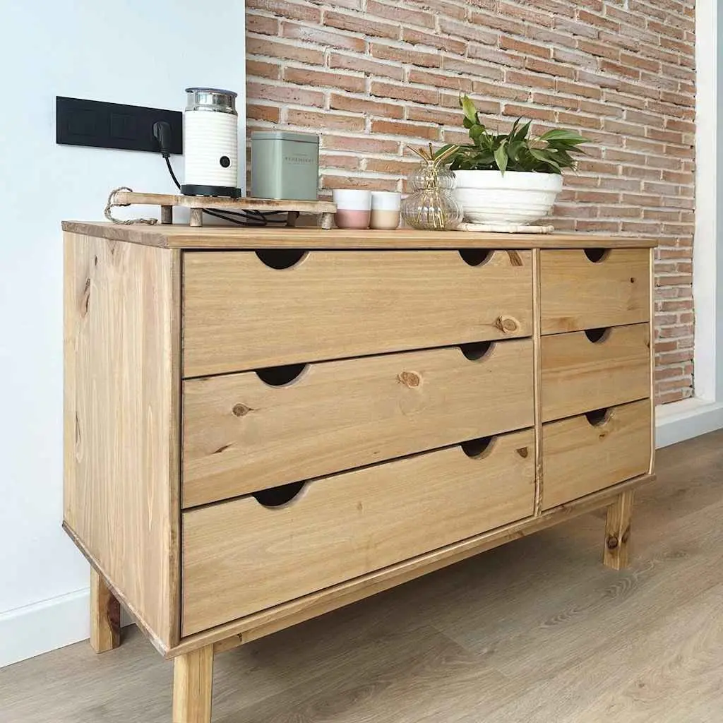 6-Drawer Solid Pine Wood Storage Cabinet in Brown