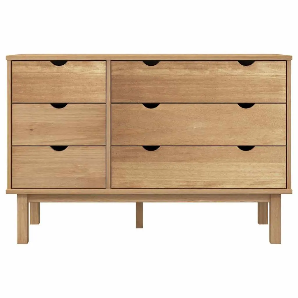 6-Drawer Solid Pine Wood Storage Cabinet in Brown