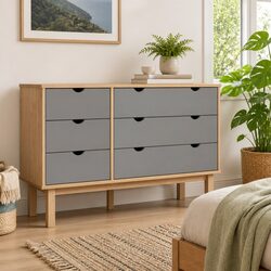 Grey Solid Pine Wood Drawer Cabinet with 6 Drawers
