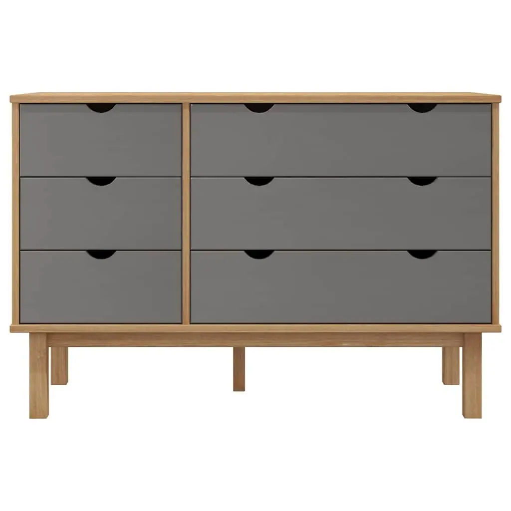 Grey Solid Pine Wood Drawer Cabinet with 6 Drawers
