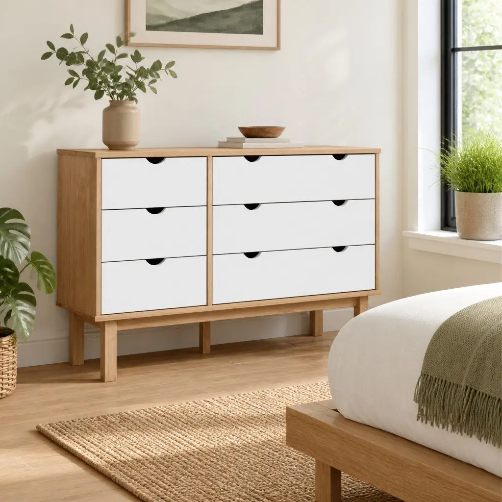 Drawer Cabinet Chest of Drawers White Scandinavian Style 6 Drawers Solid Pine Wood