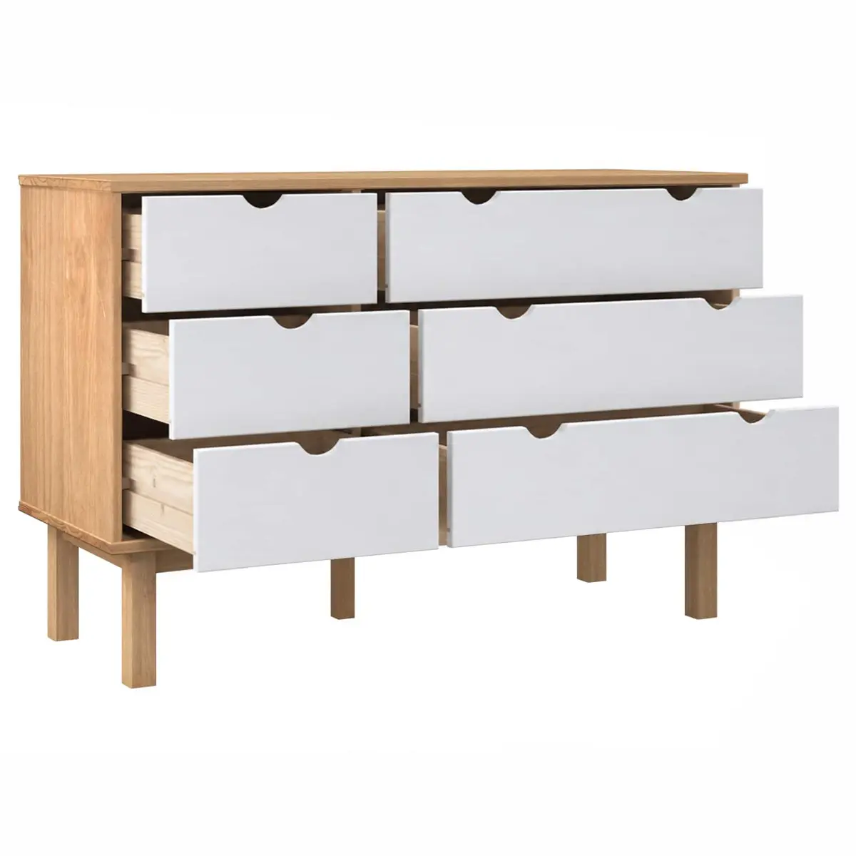 Drawer Cabinet Chest of Drawers White Scandinavian Style 6 Drawers Solid Pine Wood