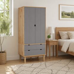Grey Wardrobe with Drawers 76.5x53x172cm Solid Pine