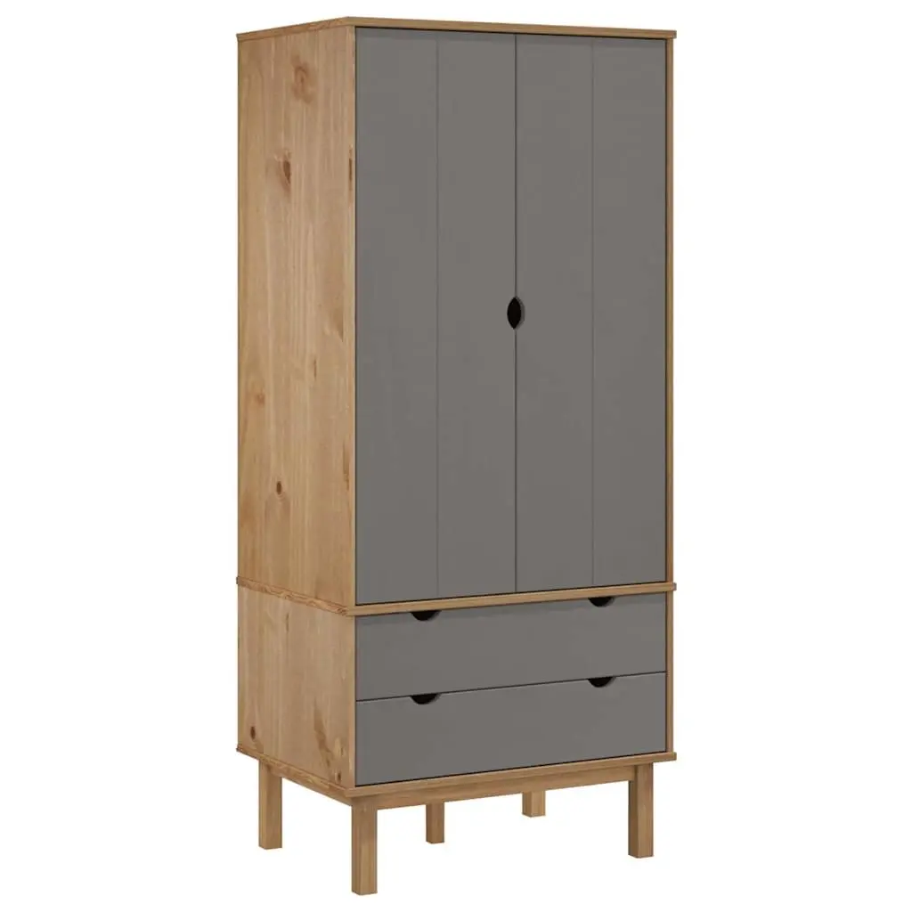 Wardrobe Grey 76.5x53x172cm Solid Wood Pine Scandinavian Style Storage Cabinet