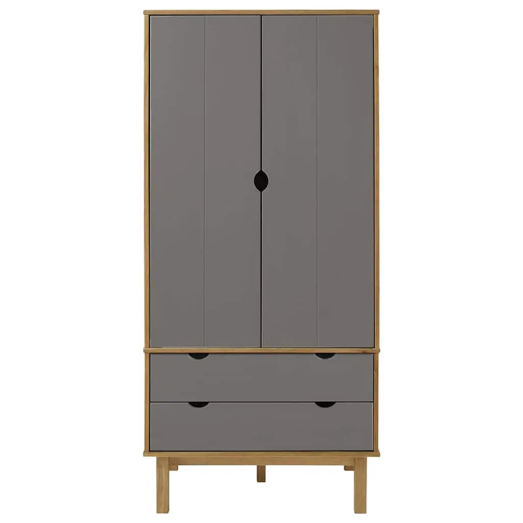Wardrobe Grey 76.5x53x172cm Solid Wood Pine Scandinavian Style Storage Cabinet