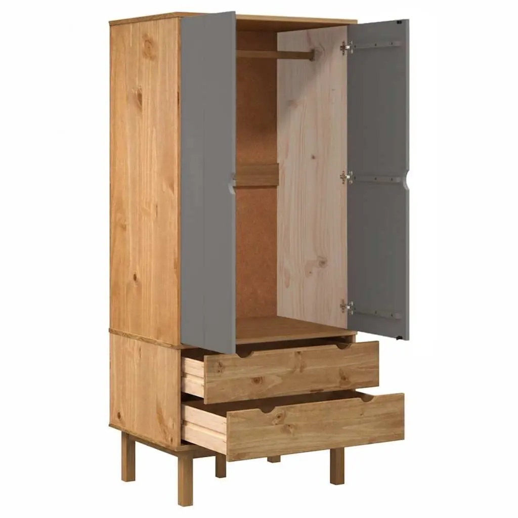 Wardrobe Grey 76.5x53x172cm Solid Wood Pine Scandinavian Style Storage Cabinet