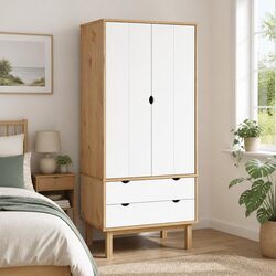 Scandinavian Style Wooden Wardrobe Cupboard with Drawers