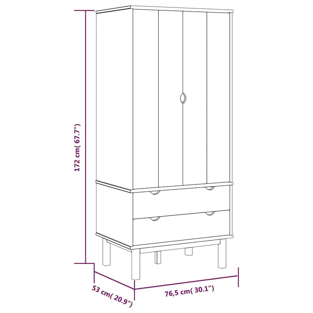 Wardrobe Brown and White 76.5x53x172 cm Solid Pine Wood
