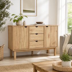 Warm Brown Solid Pine Wood Sideboard for Storage