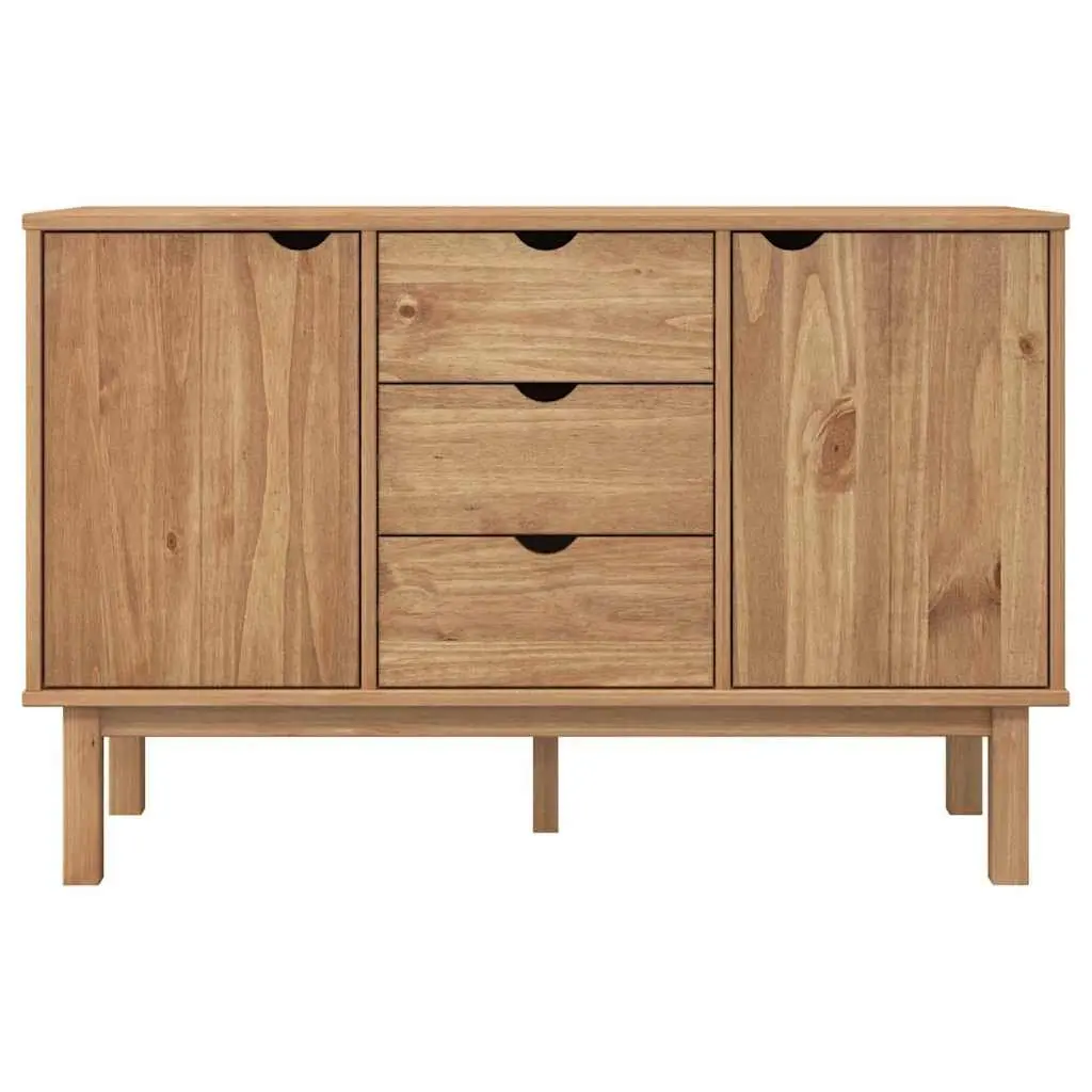 Solid Pine Wood Sideboard with Drawers and Doors Brown Scandinavian Storage