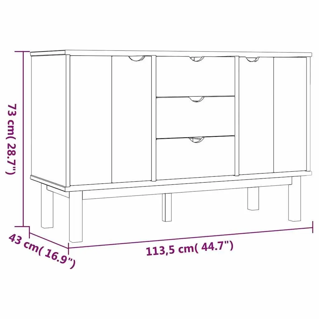 Solid Pine Wood Sideboard with Drawers and Doors Brown Scandinavian Storage