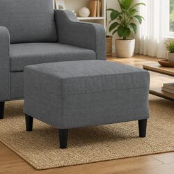 Grey Fabric Upholstered Footstool for Living Room