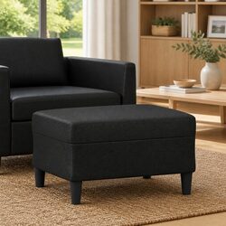 Black Faux Leather Footstool for Living Room Comfort