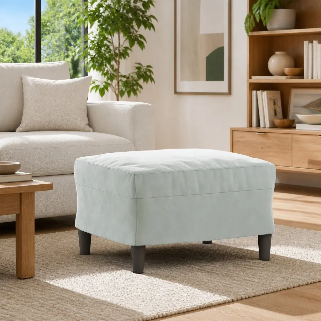 Footstool Grey Velvet Upholstered Compact Plywood Frame