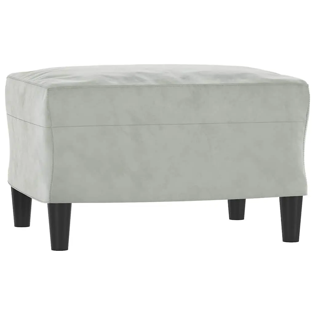 Footstool Grey Velvet Upholstered Compact Plywood Frame