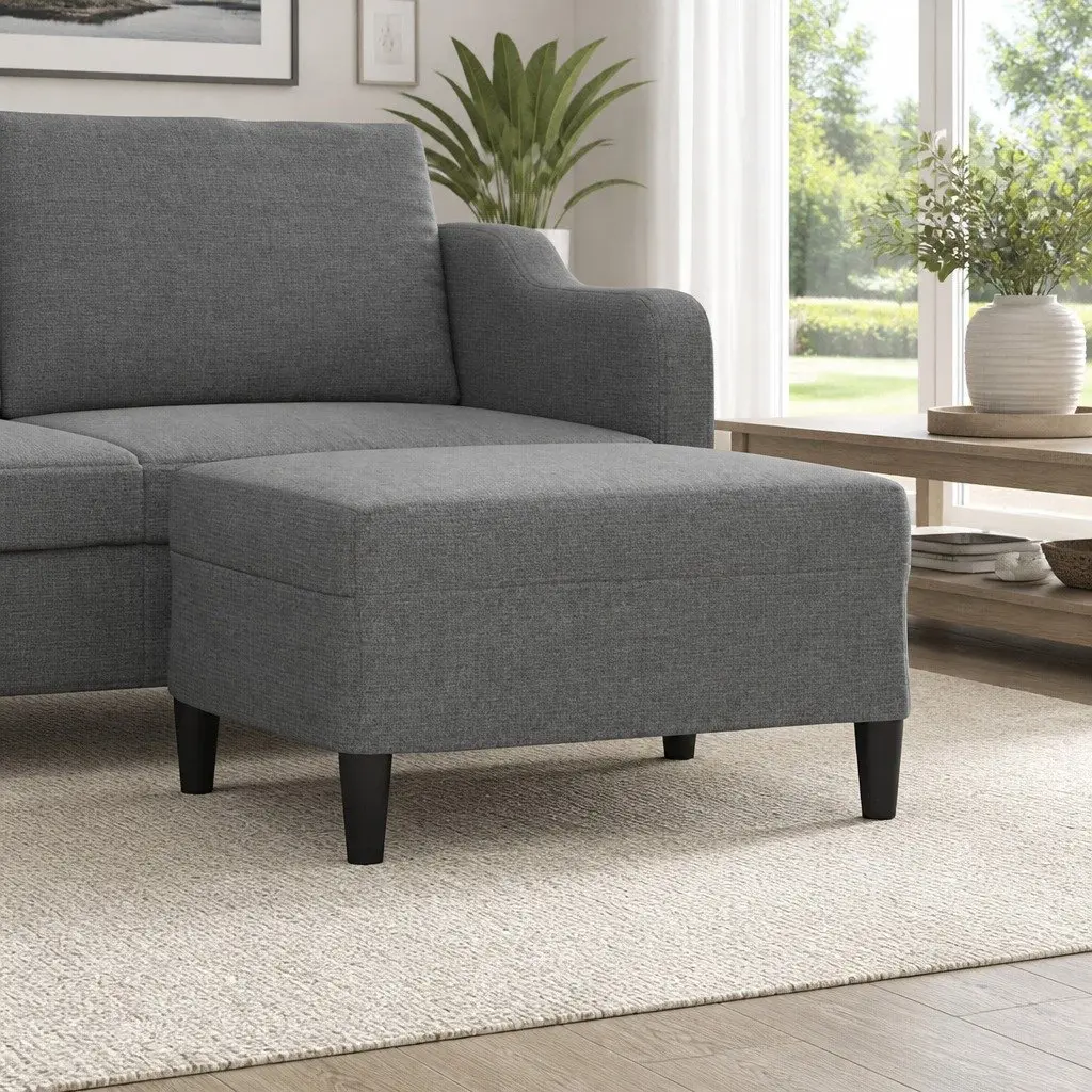 Footstool Dark Grey Fabric Ottoman 70L x 55W x 41H cm Plywood Frame