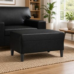 Compact Black Faux Leather Footstool for Living Spaces