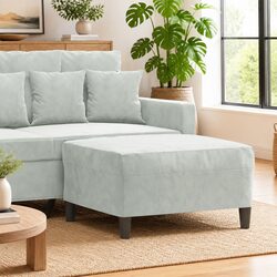 Light Grey Velvet Footstool Ottoman for Living Rooms
