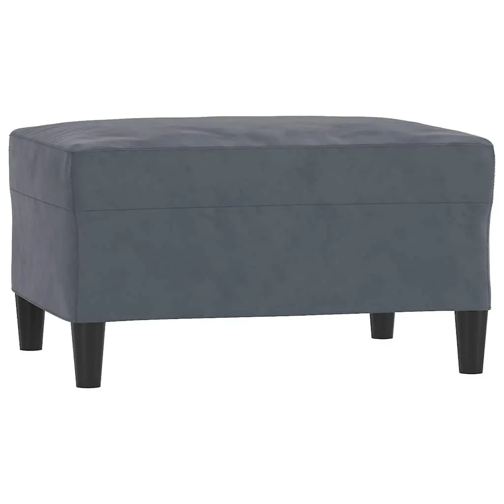 Footstool Grey Velvet Upholstered Compact Ottoman Plywood Frame