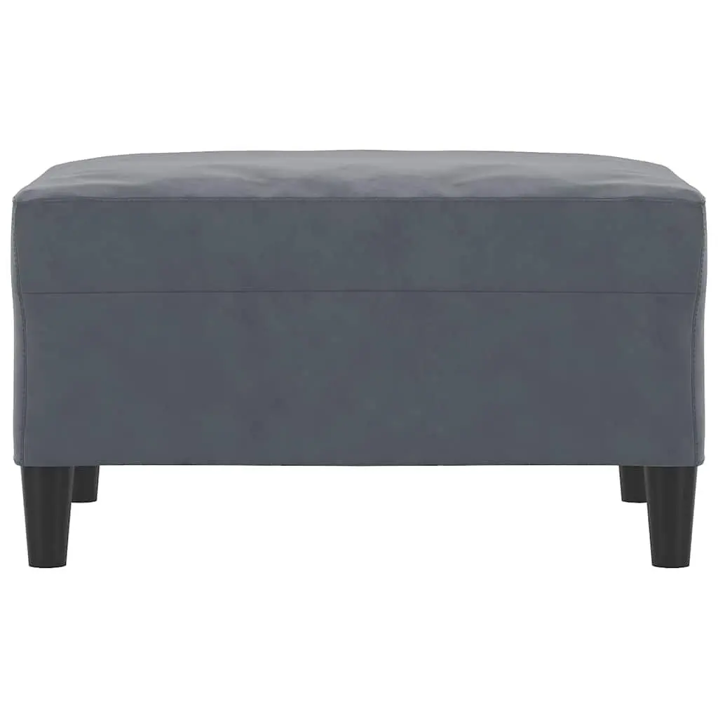 Footstool Grey Velvet Upholstered Compact Ottoman Plywood Frame