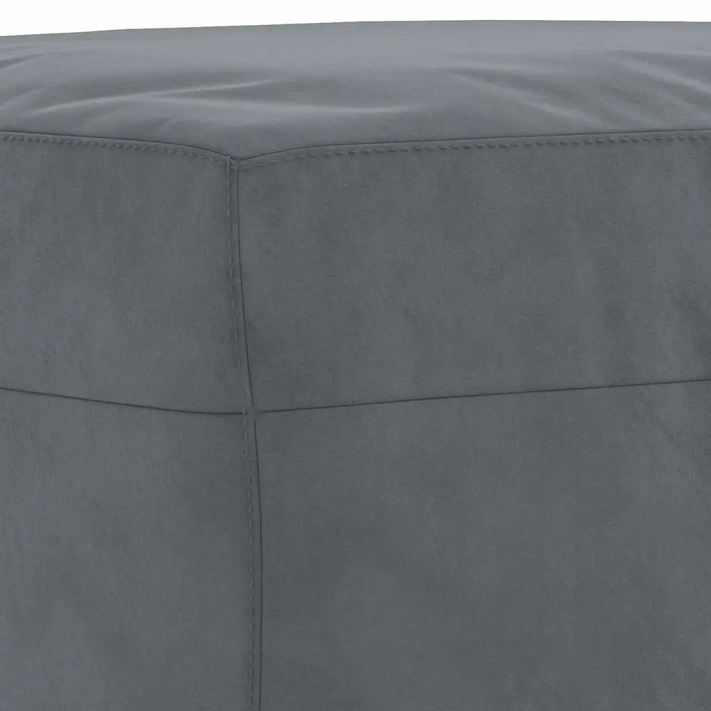 Footstool Grey Velvet Upholstered Compact Ottoman Plywood Frame