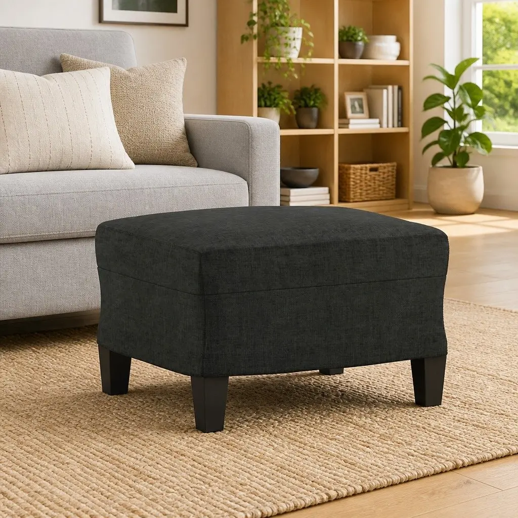 Footstool Black Fabric Compact Ottoman 60 x 50 x 41 cm Plywood Frame