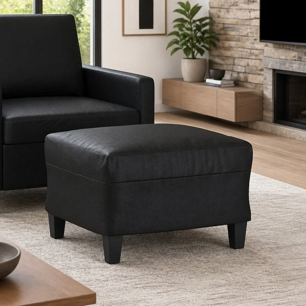 Footstool Black Faux Leather Ottoman 60 x 50 x 41 cm Plywood Frame
