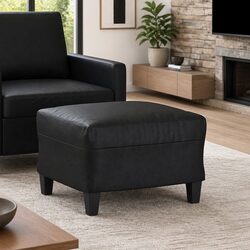 Cozy Black Faux Leather Footstool for Living Spaces