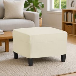 Compact Cream Faux Leather Footstool for Living Spaces