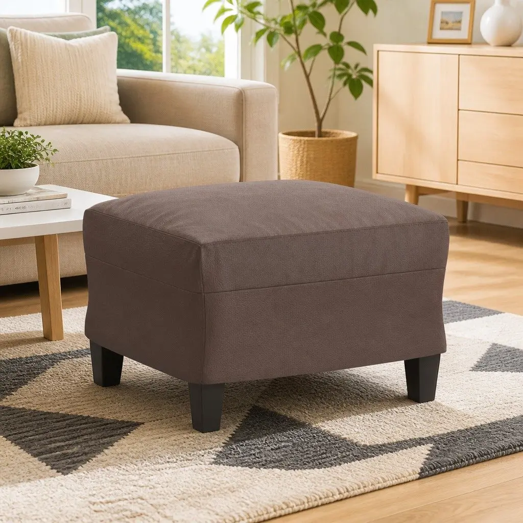 Footstool Brown Faux Leather Ottoman Compact Size Plywood Frame