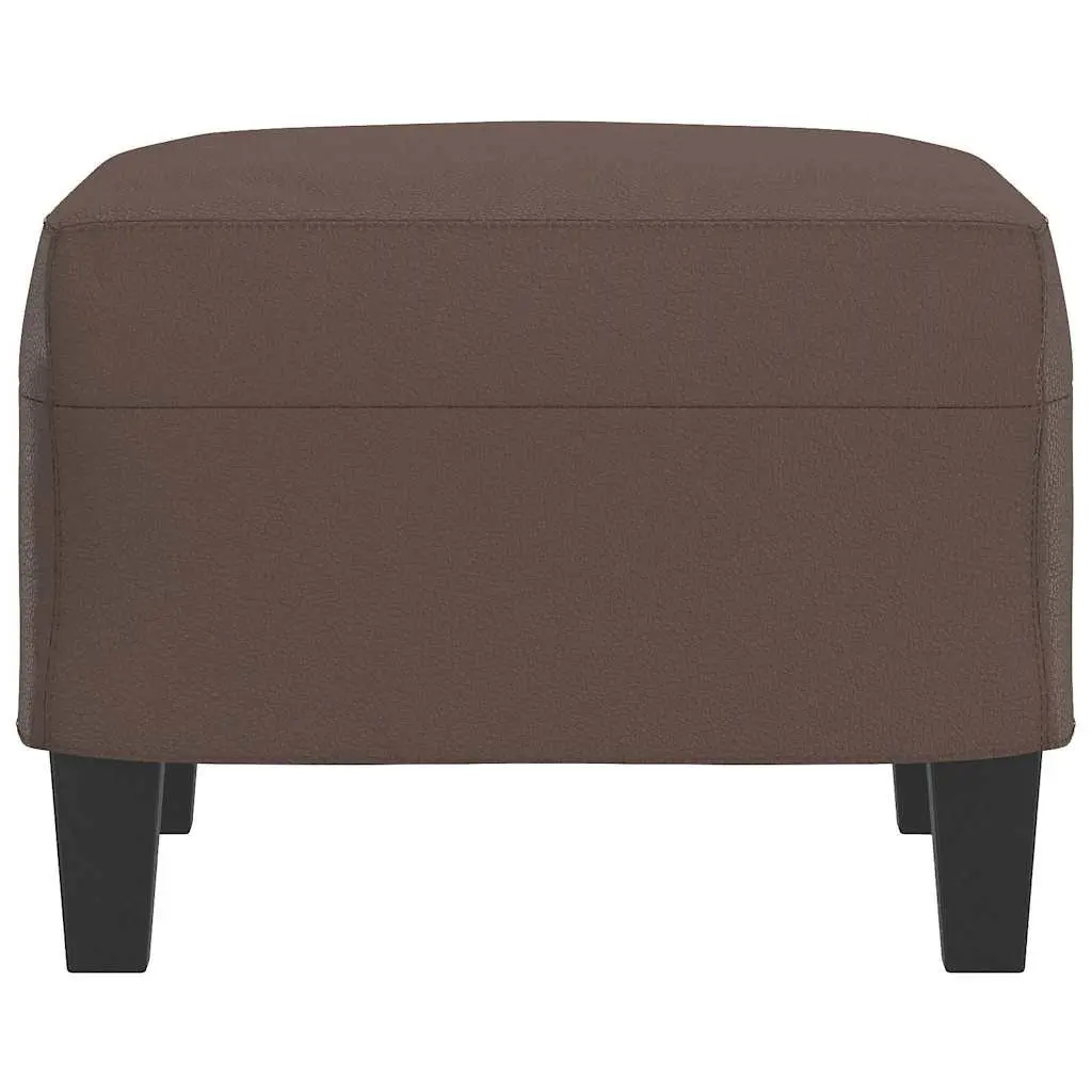 Footstool Brown Faux Leather Ottoman Compact Size Plywood Frame