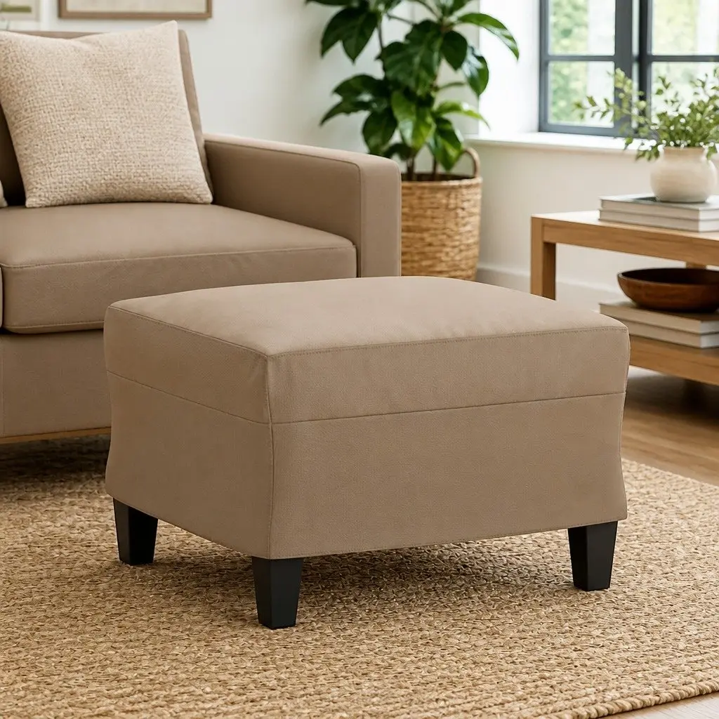 Ottoman Footstool Brown Faux Leather Modern Living Room Furniture Seat