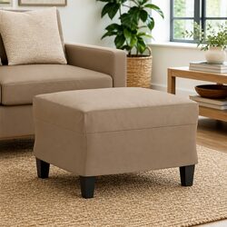 Brown Faux Leather Compact Footstool Ottoman for Living Rooms