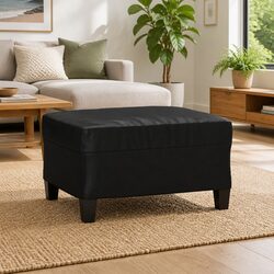 Compact Black Faux Leather Footstool for Comfort