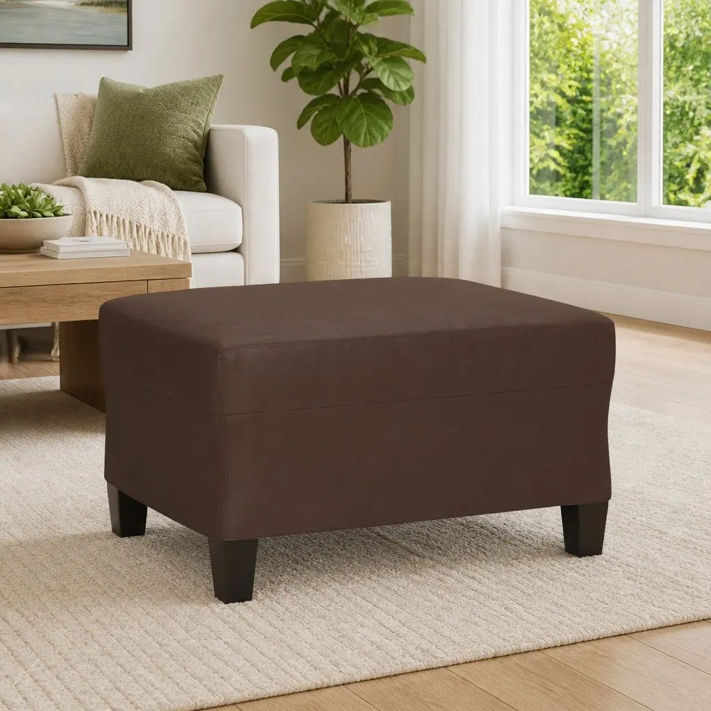 Brown Faux Leather Footstool Ottoman 70x55x41 cm