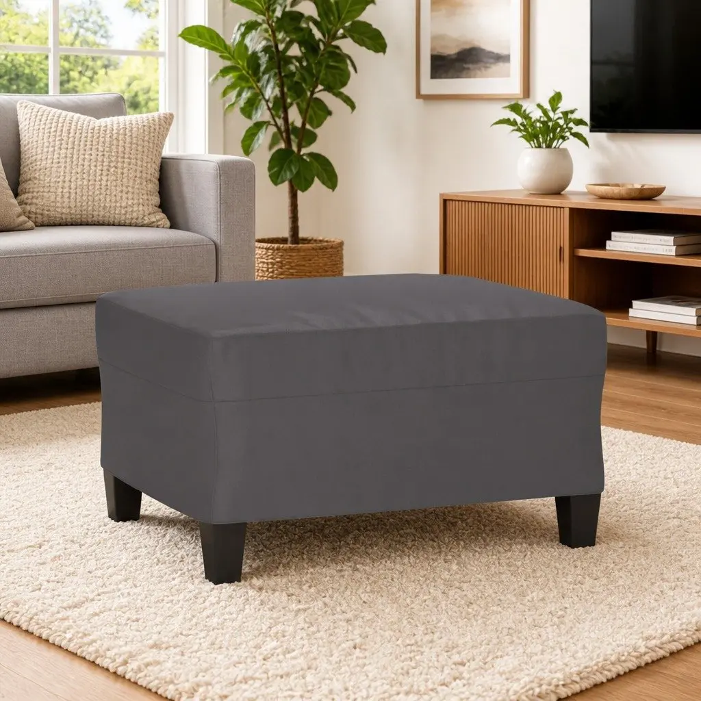 Footstool Grey 70x55x41 cm Faux Leather Ottoman Seat Rest Compact Modern
