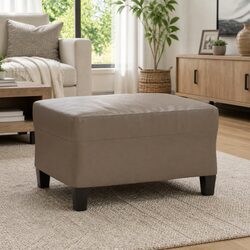 Compact Brown Faux Leather Footstool Ottoman for Living Space